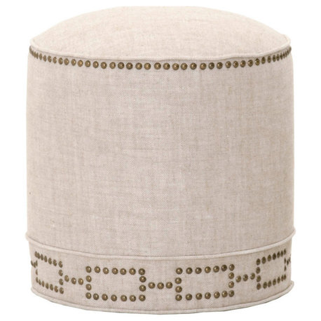 Round Marlow Ottoman Bisque French Linen