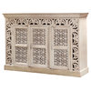Hand Carved Rustic White Solid Wood 3 Door Buffet With Shelves