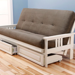 Monterey Antique White Futon Frame with Futon Mattress in Suede Olive - Futon Frames