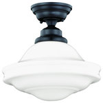 Vaxcel - Huntley 12" Semi Flush Ceiling Light Milk Glass Oil Rubbed Bronze - The Huntley is a timeless collection inspired by mid-century small-town aesthetics. The vintage school house glass is the focal point of this design with its unique profile and glass options. Offered in multiple finishes and glass options, this versatile farmhouse light will provide a unique accent to a variety of kitchen, dining, and bathroom settings. Medium screw base lamping provides maximum light output. The complete collection includes chandeliers, pendants, semi-flush ceiling lights, and 1, 2 3, and 4 light bathroom vanities.