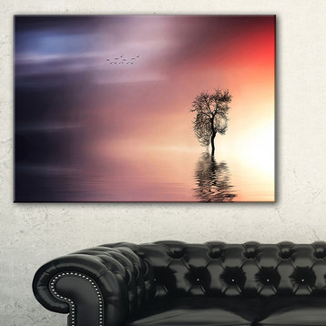 "Solitude Tree And Flying Birds" Extra Large Wall Art Landscape, 40"x20"