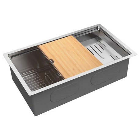 Kitchen Sink Mensarjor Handmade Stainless Steel 16 Gauge Single Bowl, Workstatio