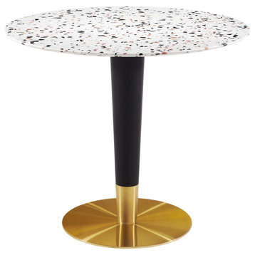 Zinque 36" Round Terrazzo Dining Table, Gold White