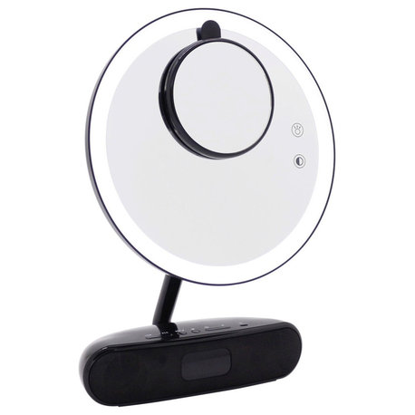 Melody 9" Round Duotone Bluetooth Makeup Mirror, Black