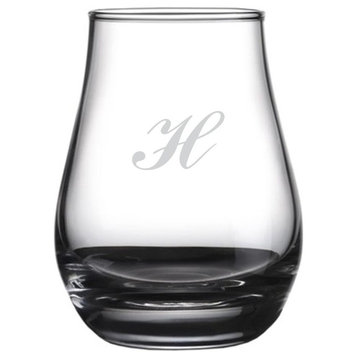 Commercial Script Etched Monogram Spey Dram Whiskey Tasting Glass, Letter H