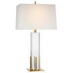 Visual Comfort & Co. - Gironde Large Table Lamp in Crystal and Hand-Rubbed Antique Brass with Linen Sha - Thomas O'Brien's Gironde showcases elegant materials with mid-century details. Narrow rectangular forms are displayed in crystal, natural alabaster, and linen with sleek metallic hardware. The statuesque table lamp will accent bedrooms, living rooms, and entryways alike.