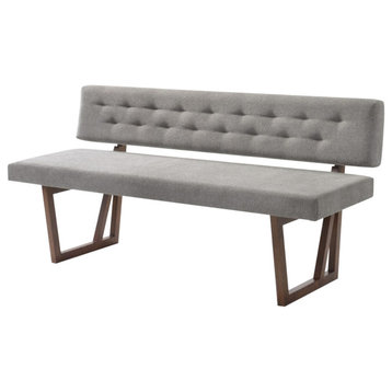 Benzara BM187484 Upholstered Dining Bench with Wood Feet, Gray & Walnut Brown