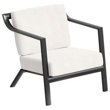 Markoe Club Chair, Bliss Linen Cushion Set, Carbon Powder Coated Aluminum