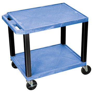 Luxor Tuffy Blue 2-Shelf AV Cart With Black Legs and Electric