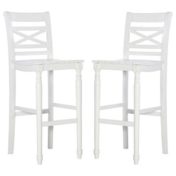Home Square 30.25" Wood Bar Stool in White Finish - Set of 2
