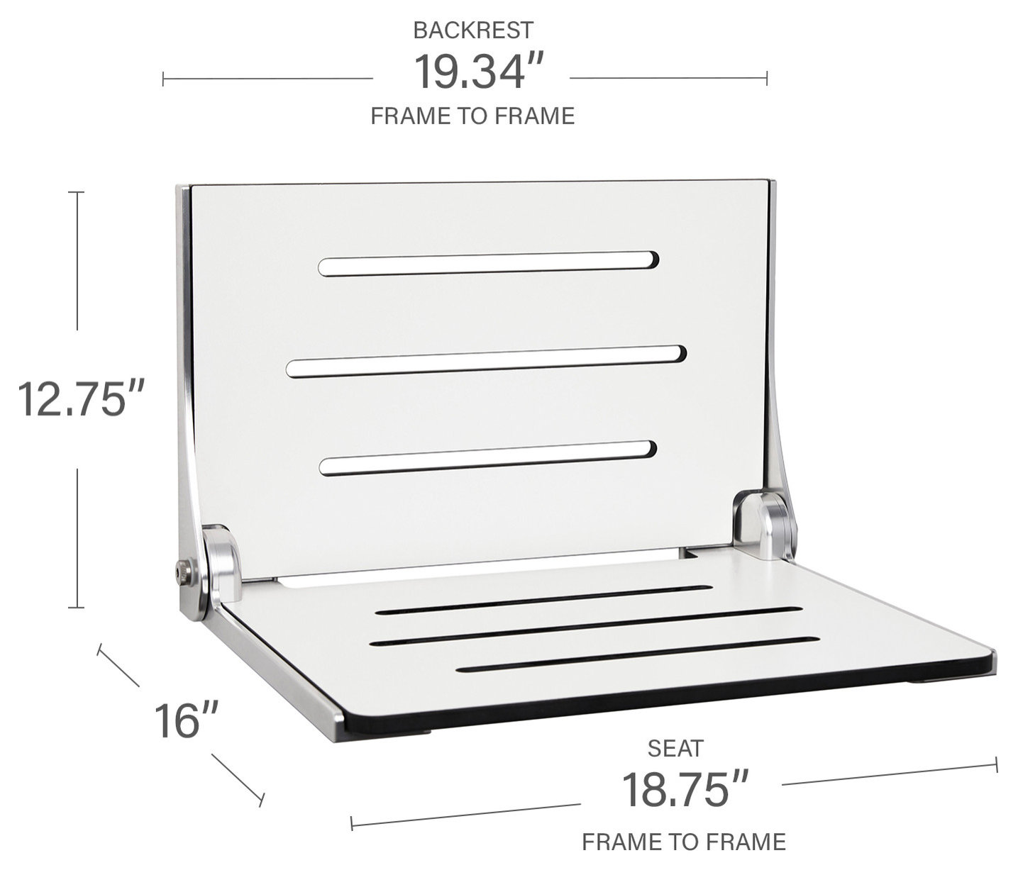 Silhouette Folding Wall Mount Shower Bench Seat, White Seat, Silver Frame