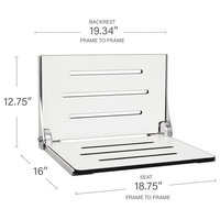 Silhouette Folding Wall Mount Shower Bench Seat, White Seat, Silver Frame