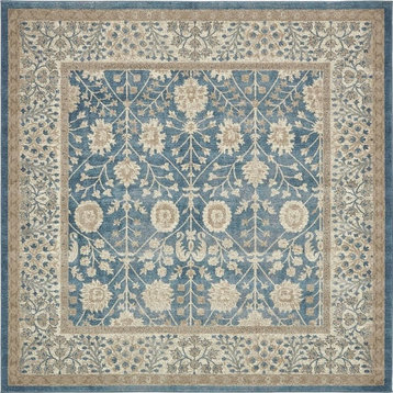 Country and Floral Linz 8' Square Lagoon Area Rug