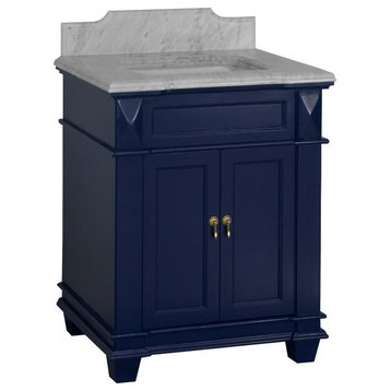 Elizabeth 30" Bathroom Vanity, Base: Royal Blue, Top: Carrara Marble