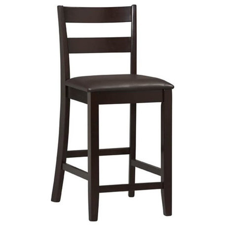 Linon Triena Wood Soho Ladder Back Faux Leather Seat 25" Counter Stool in Merlot