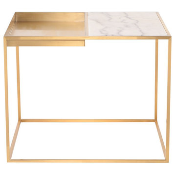 Corbett Gold Side Table, Gold End Table, Modern Golden Side Table White Marble