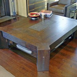 Rustic white oak & granite cocktail table - Coffee Tables