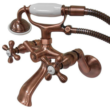 Wall Mounted Bathtub Faucet, Clawfoot Design & Crossed Handle, Antique Copper