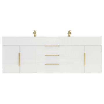 Madison 60" Wall Mounted Double Sink Vanity with Reinforced Acrylic Sink, High G