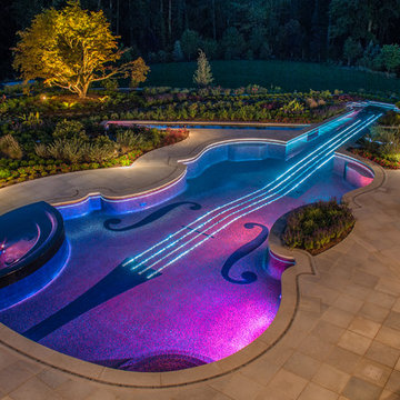 NJ Landscape Architecture Design- Glass Tile Pool - Fiber Optic and LED Lighting