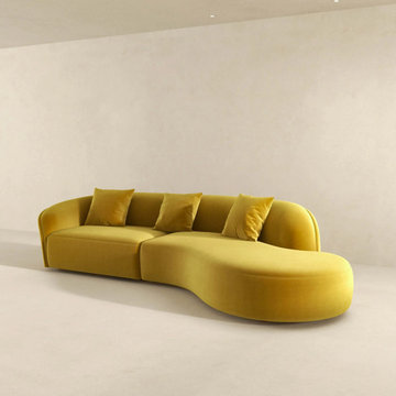 Elijah Japandi Style Curvy Sectional Sofa - Dark Yellow