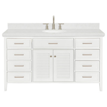 Ariel Kensington 60" Single Oval Sink Bathroom Vanity, Carrara Quartz, White