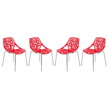 Leisuremod Modern Asbury Dining Chair W/ Chromed Legs, Set Of 4 Ac16R4
