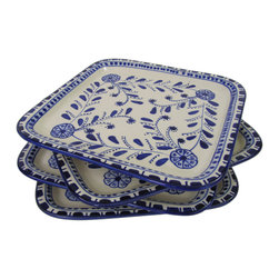 Le Souk Ceramique - Square Stoneware Plates, Set of 4, Azoura Design - Serving And Salad Bowls