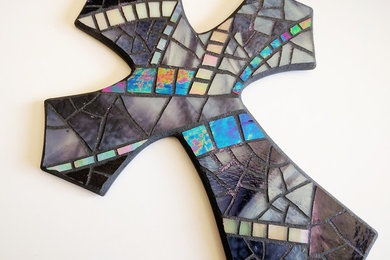 Purple Blue Black Stained Glass Mosaic Wall Cross