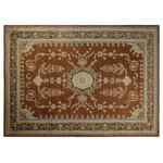 Bareens Designer Rugs - Kafkaz Sun-Faded Lory Rust/Charcoal Area Rug, 10'0"x13'9" - Demonstrating incredible attention to detail, this hand-knotted masterpiece features an intricate Kazak-style medallion motif in a classic color palette. Inspired by the Caucasian designs found in carpets from Russia and the northern Persian empire, Kazak is sometimes also known as Russian Kazak. Each Kazak incorporates distinctive tribal flavor with elements such as; the stepped hooted polygons, geometrical medallions and rosettes. The straight, clean lines and bold tones embody the weaving style of the Armenian and Afghani weavers who once created these iconic designs. This magnificent rug made with handspun wool and natural dyes produces soft luminous shades causing a beautiful sheen. With geometric designs and bold vibrant saturated colors predominately blues, reds, greens, and gold, which makes a bold statement in any decor. The construction technique used ensures that the designs and colors are capable to withstand heavy traffic area.