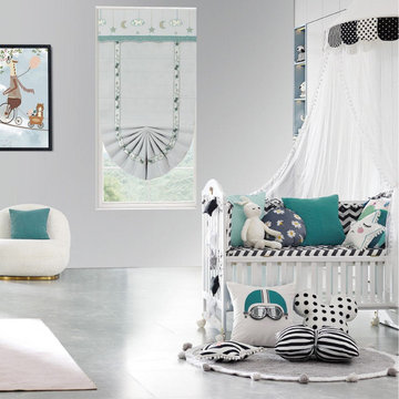 QYBHF745 High Quality Chenille Grey Custom Made Roman Blinds For Home Decoration
