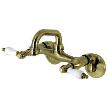 Kingston Brass KS512AB Two-Handle Wall Mount Bar Faucet, Antique Brass
