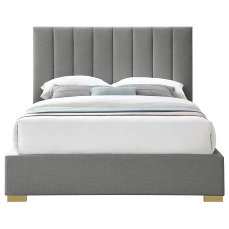 Pierce Linen Textured Fabric Upholstered Bed, Gray, King