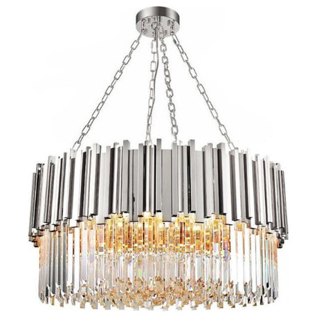 Gio Crystal Chandelier, Chrome, Diameter 32"