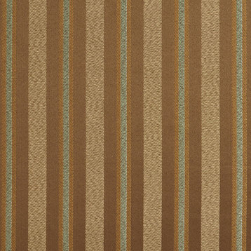 Striped Brown, Green And Gold Damask Upholstery And Drapery Fabric By The Yard