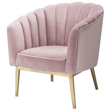 Maklaine Velvet Upholstery Accent Chair in Blush Pink and Gold