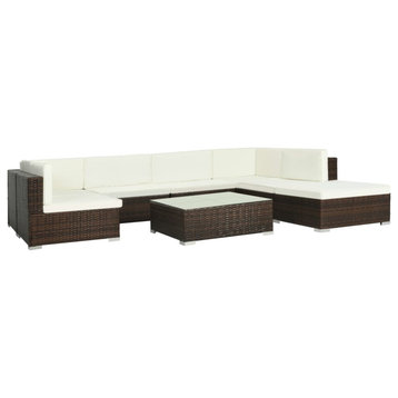 vidaXL Patio Sofa Set 8 Piece Sectional Sofa with Cushions Poly Rattan Brown