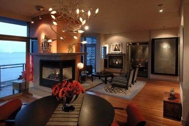 This is an example of a mid-sized contemporary formal loft-style living room in Seattle with no tv.