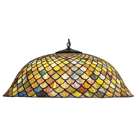 Meyda Lighting 24"W Tiffany Fishscale Pendant, Green/Blue