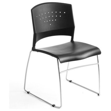 Pemberly Row Plastic Stacking Chair in Black/Chrome (Set of 4)