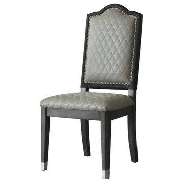 Beatrice Side Chair, Beige Leather-Aire and Charcoal Finish