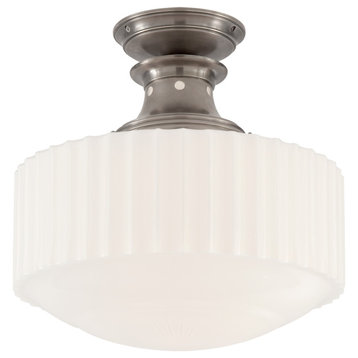 Milton Road Flush Mount in Antique Nickel with White Glass