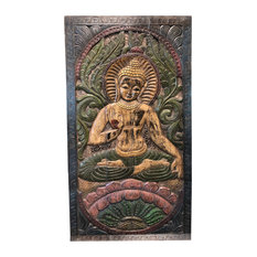 Vintage Buddha Carved Wood Art Handcrafted Decorative Wall Panel Sculpture