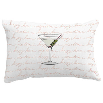 Martini Glass Text Fade Geometric Print Pillow, Coral, 14"x20"