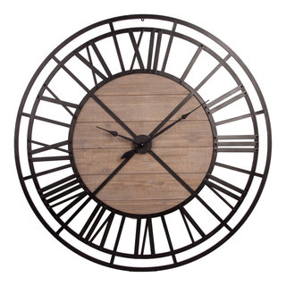 HomeRoots 59" Round XL Industrial styleWall Clock With Matte Metal ...