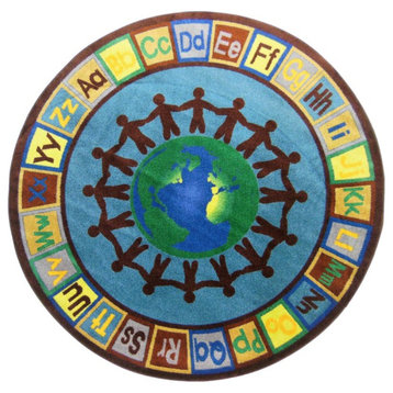 Kids World Carpets Earth Tone Alpha World Educational Rug, 6'6" Round