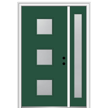 51"x81.75" 3-Lite Square Frosted LH Inswing Fiberglass Door With Sidelite