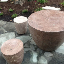 Concrete Java Drum Table with Matching Stools - Outdoor Lounge Sets