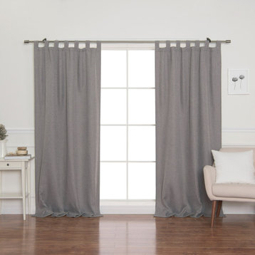Faux Linen Tabtop Blackout Curtains, Grey, 52"x96"