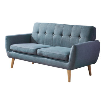 GDF Studio Joseline Mid Century Modern Petite Fabric Sofa, Blue